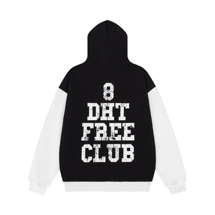 Damen Kapuzen-Sweatshirt im College-Style mit Kontrastärmeln, Kängurutasche und Vintage-Print Echoarchiv
