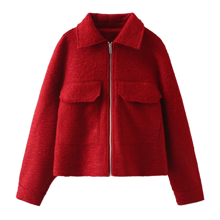 Damen Cropped-Hemdjacke aus Bouclé mit Boxy-Schnitt und Fronttaschen Echoarchiv