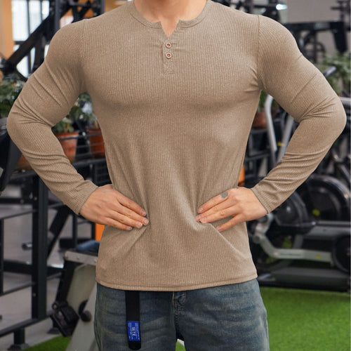 Herren Langarmshirt mit strukturiertem Design und Knopfleiste Echoarchiv