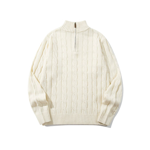 Unisex Zopfmuster-Halbzip-Pullover mit hohem Rippkragen und Oversize-Schnitt Echoarchiv