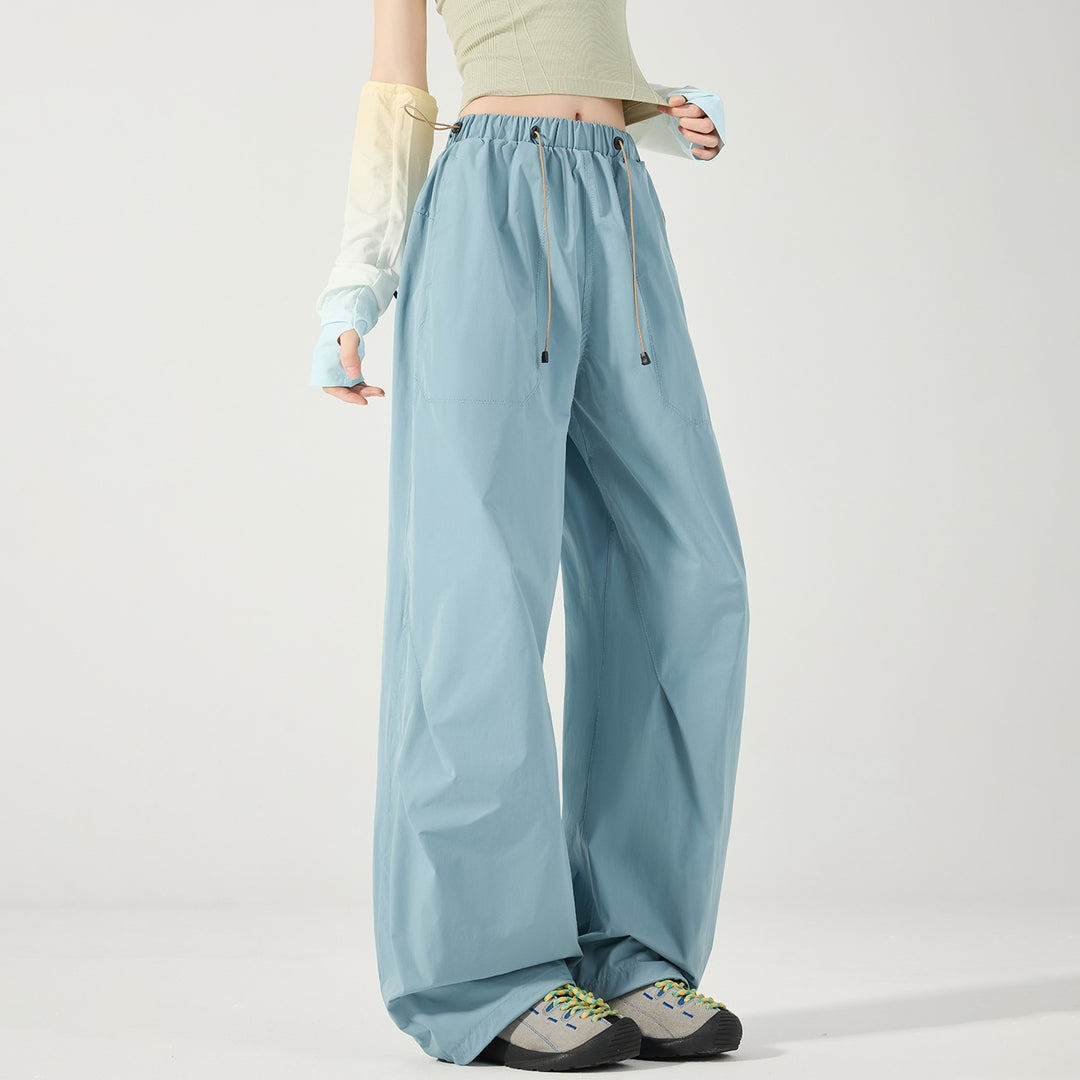 Damen Weite Nylon-Baggyhose mit elastischem Tunnelzugbund & Utility‑Taschen Echoarchiv
