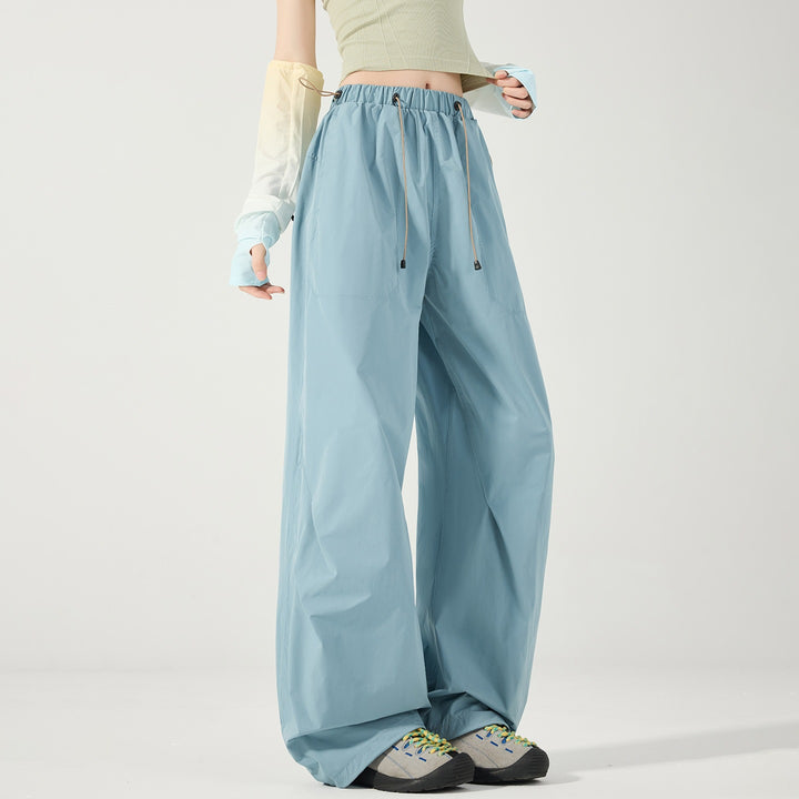 Damen Weite Nylon-Baggyhose mit elastischem Tunnelzugbund & Utility‑Taschen Echoarchiv