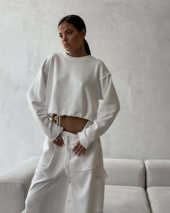 Damen kurzes Sweatshirt mit Kordelzug und Oversize-Ärmeln – Avérine