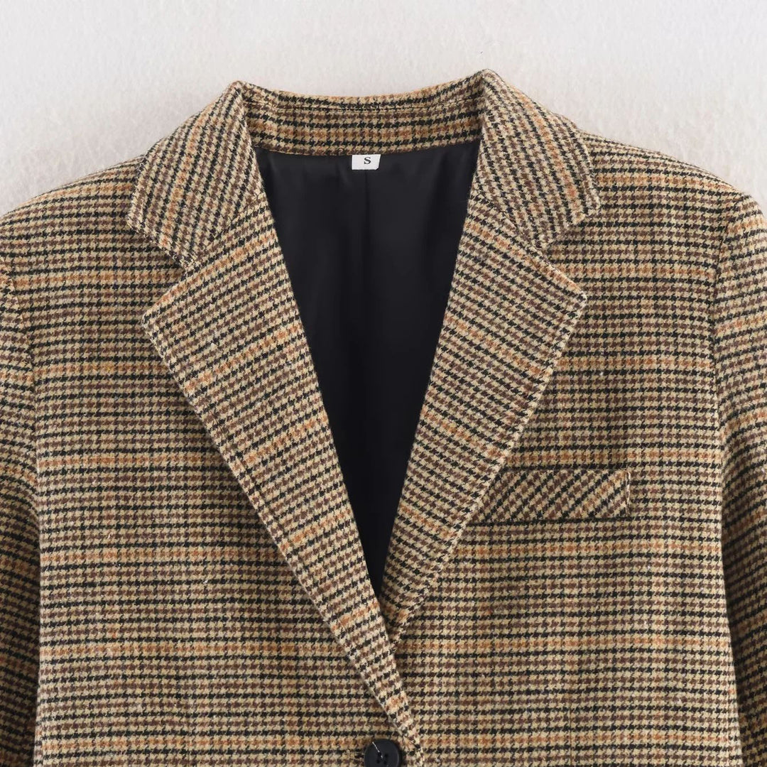 Damen nan taillierter Glencheck-Blazer mit Reverskragen und aufgesetzten Pattentaschen Echo Archiv