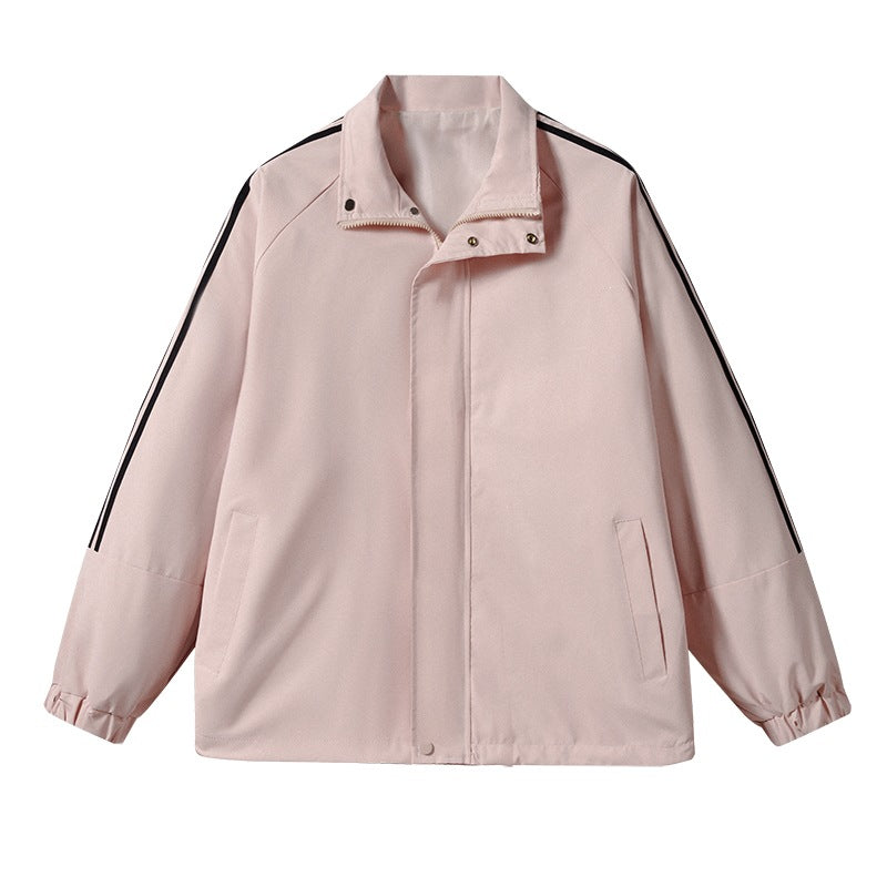 Herren Leichte Retro-Track-Übergangsjacke mit Stehkragen und Ärmelstreifen Echoarchiv