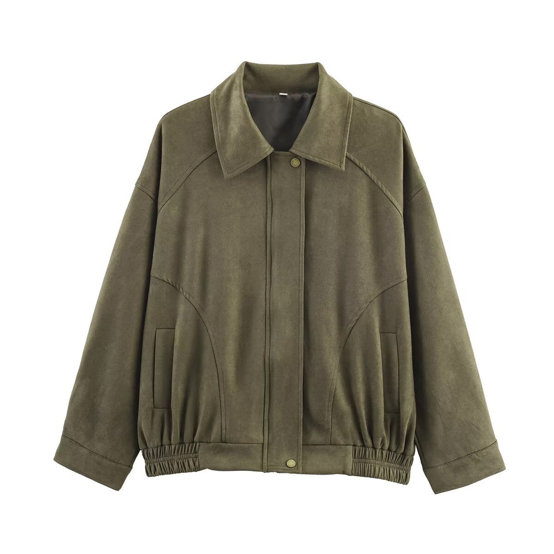 Damen nan oversized Velours-Bomberjacke mit Hemdkragen, verdeckter Druckknopfleiste und elastischem Saum Echo Archiv