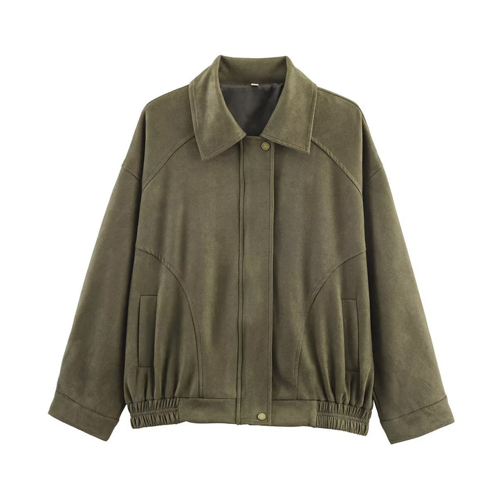Damen nan oversized Velours-Bomberjacke mit Hemdkragen, verdeckter Druckknopfleiste und elastischem Saum Echo Archiv