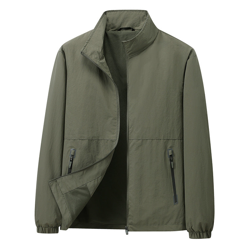 Herren Leichte Windbreaker-Outdoorjacke mit Stehkragen, Zweiwege-Reißverschluss und verdeckten Taschen Echoarchiv