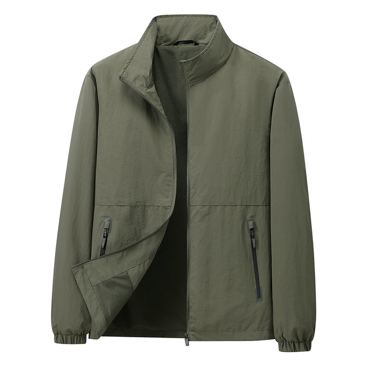 Herren Leichte Windbreaker-Outdoorjacke mit Stehkragen, Zweiwege-Reißverschluss und verdeckten Taschen Echoarchiv
