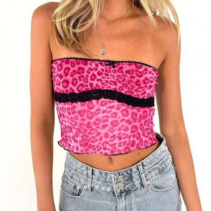 Damen Bandeau-Top mit trendigem Leopardenmuster und zarter Spitzenkante Echo Archiv
