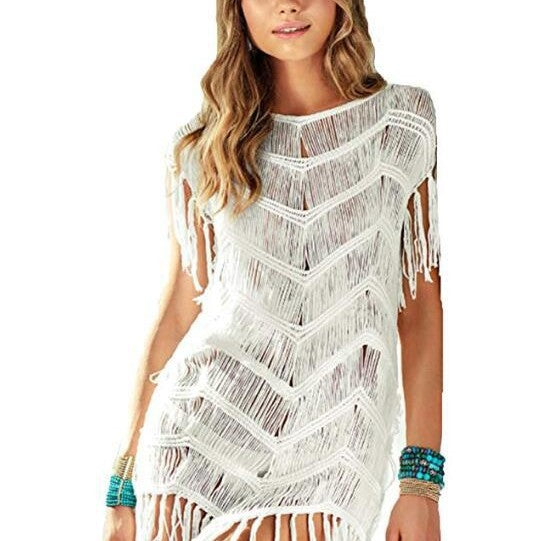 Damen luftiger Häkel-Strandponcho mit Fransen und elegantem Design Echo Archiv