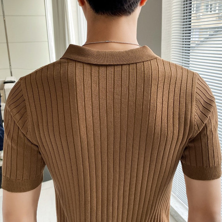 Herrenmode Poloshirt mit kurzen Ärmeln und gerippter Textur Echo Archive