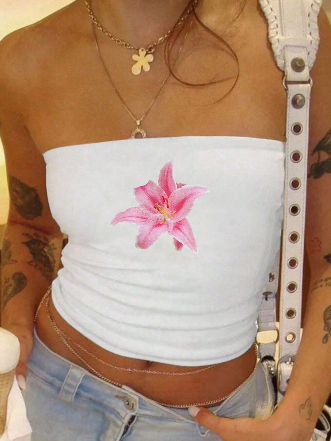 Damen Bandeau-Top mit auffälligem Statement-Aufdruck Echo Archiv
