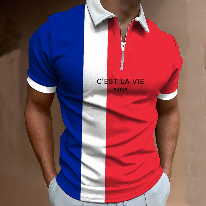 Herren Poloshirt mit modernem Stehkragen und asymmetrischem Farbdesign Echoarchiv