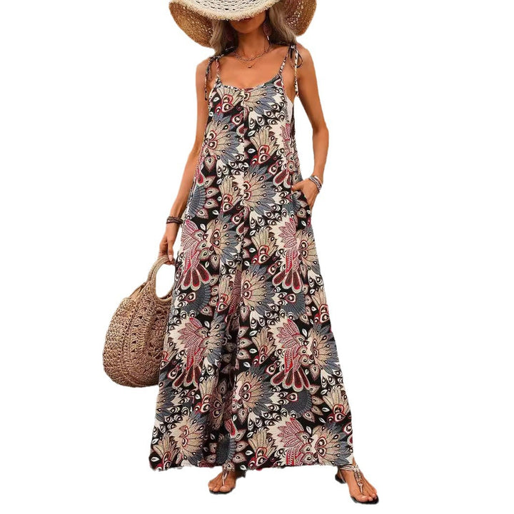 Damen Weiter Palazzo-Overall mit verstellbaren Trägern, Seitentaschen und Boho-Print Echo Archiv
