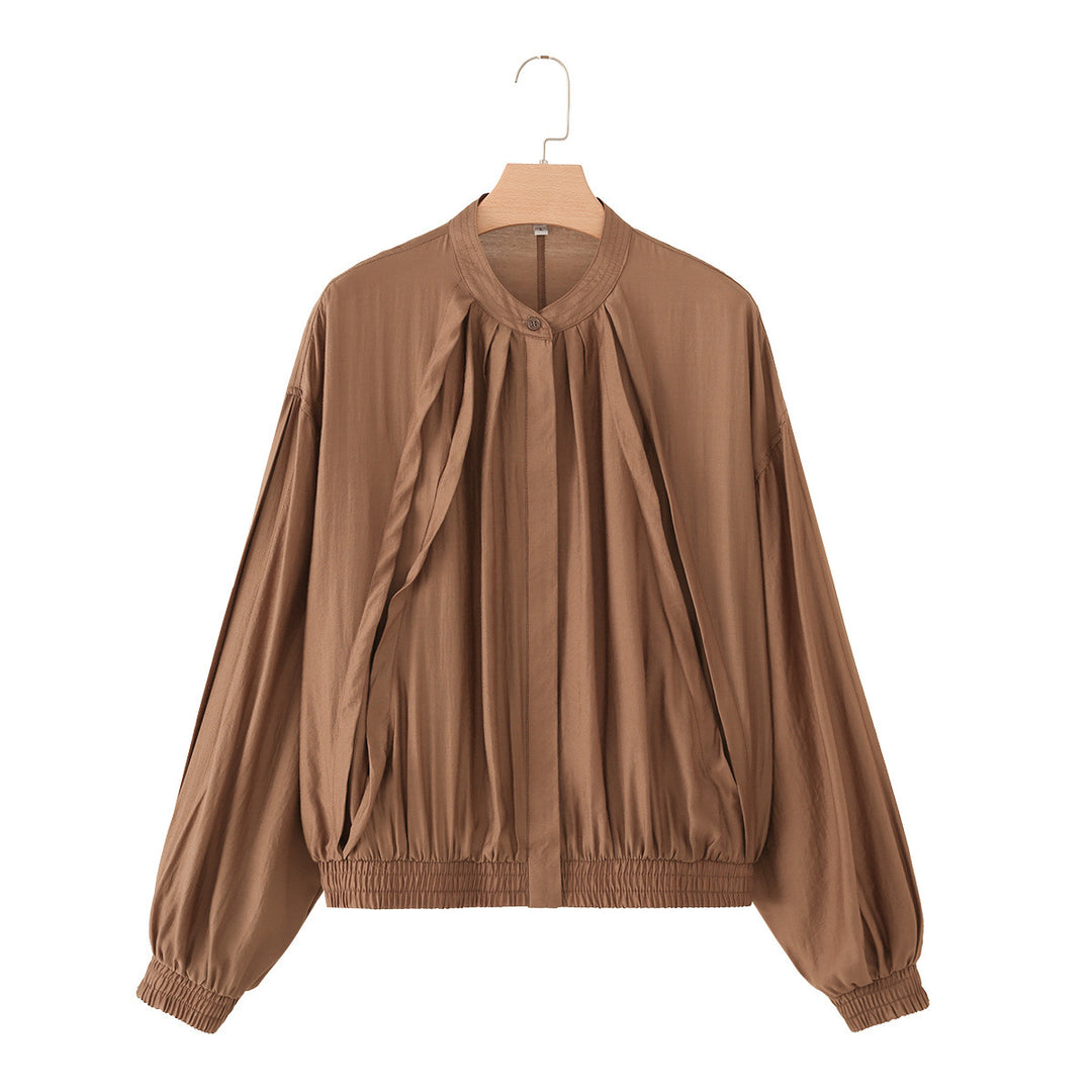 Damen Leichter Cropped-Blouson mit Faltenpasse, Stehkragen und Elastikbund Echo Archiv