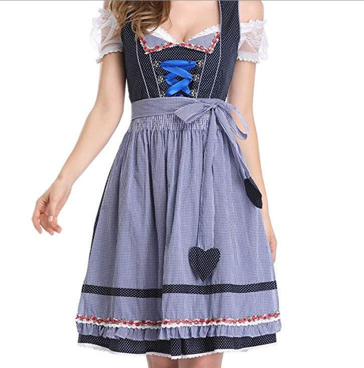 Damen nan alpines Midi-Trachtenkleid mit geschnürtem Mieder, Kurzbluse und dekorativer Herzschürze Echo Archiv