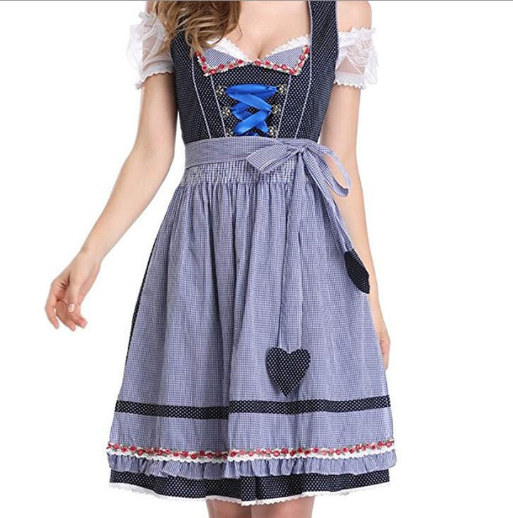 Damen nan alpines Midi-Trachtenkleid mit geschnürtem Mieder, Kurzbluse und dekorativer Herzschürze Echo Archiv