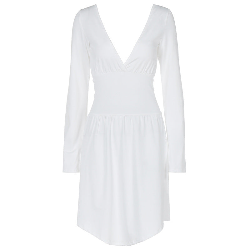Damen elegantes Kleid mit tiefem V-Ausschnitt und langen Ärmeln Echo Archiv