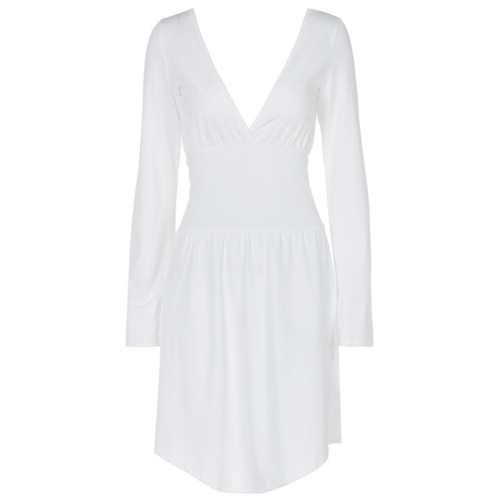 Damen elegantes Kleid mit tiefem V-Ausschnitt und langen Ärmeln Echo Archiv