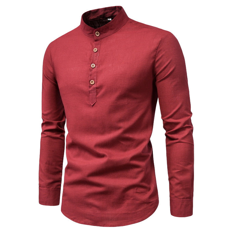 Herren Langarmhemd mit Henley-Ausschnitt und dekorativer Knopfleiste Echoarchiv