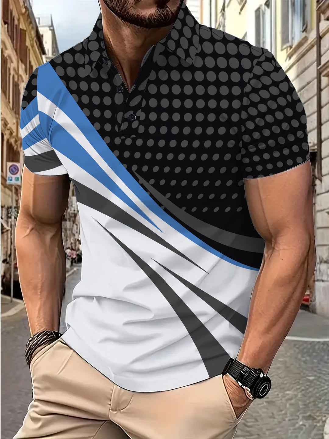 Herren Sportliches Poloshirt mit dynamischem Grafikdesign Echoarchiv