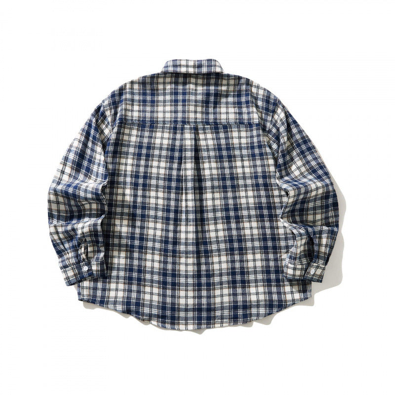 Unisex Oversized karierte Flanell-Hemdjacke mit Brusttasche und abgerundetem Saum Echo Archiv