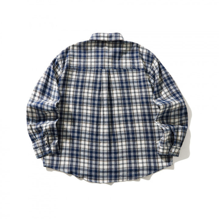Unisex Oversized karierte Flanell-Hemdjacke mit Brusttasche und abgerundetem Saum Echo Archiv
