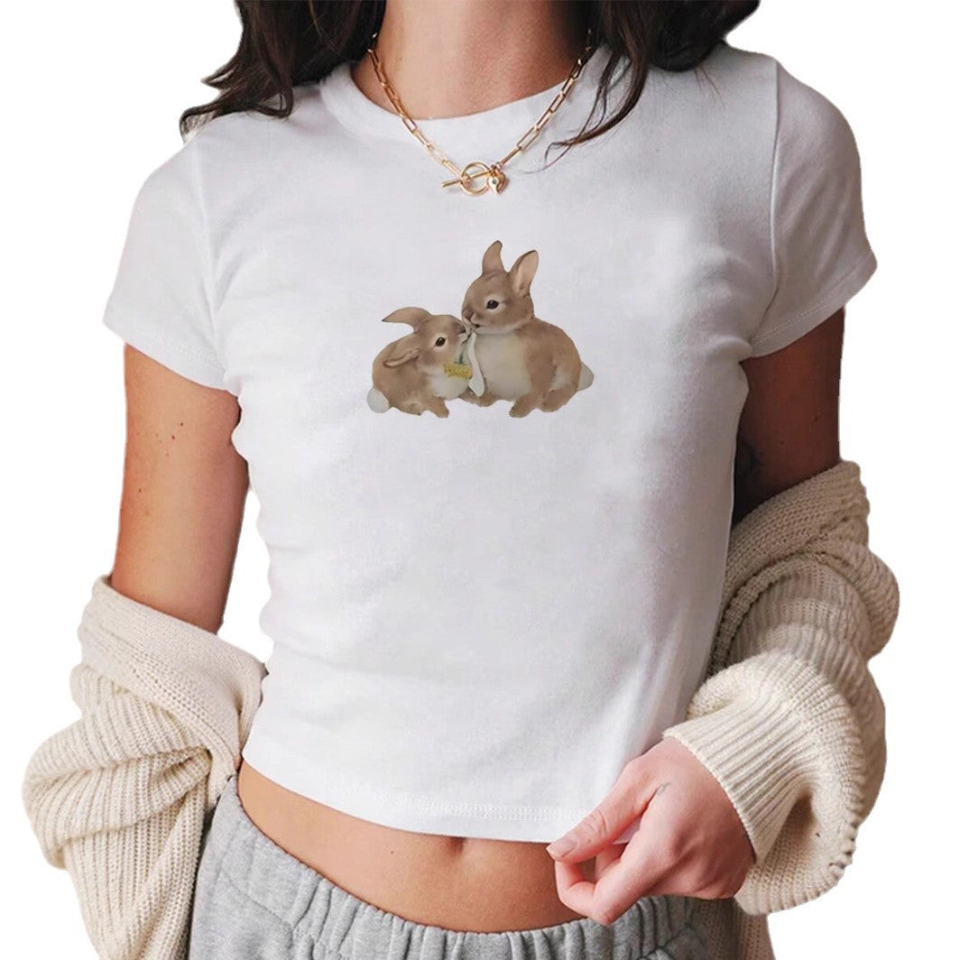 Damen Crop-T-Shirt mit niedlichem Kaninchenmotiv Echo Archiv
