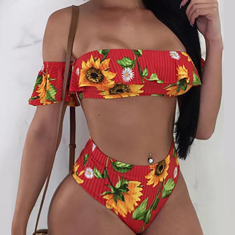 Damen Bikini-Set mit floralem Rüschendesign und hohem Taillenslip Echo Archiv