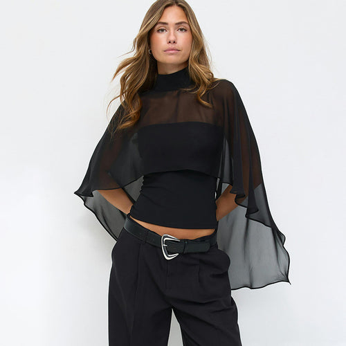 Damen elegantes Top mit transparenten Flügel-Ärmeln Echo Archiv