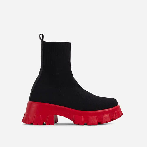 Damen Strick‑Sock‑Boots mit grober Lug‑Sohle und integriertem Komfortkeil Echo Archiv