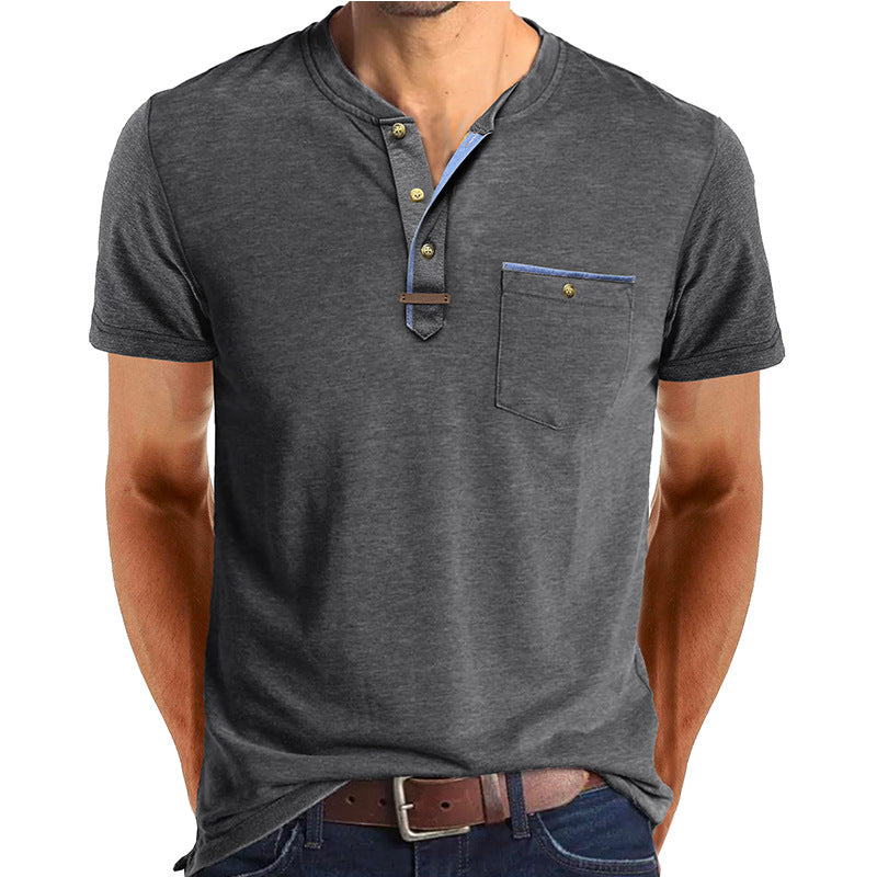 Herren Kurzarm-Henley T-Shirt mit modischen Akzenten Echoarchiv