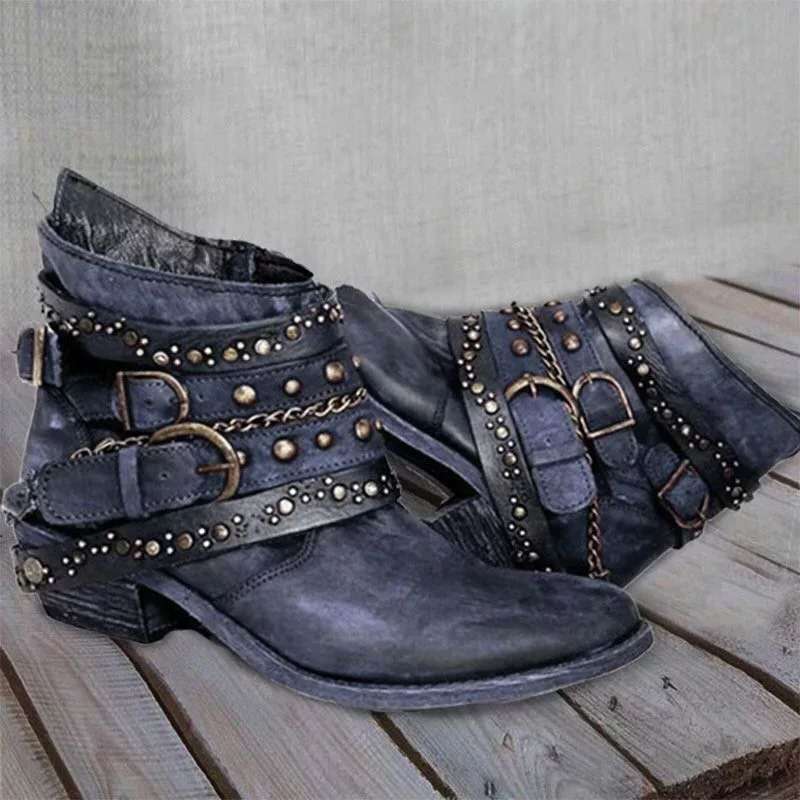 Damen Western‑Ankleboots mit dekorativen Schnallenriemen, Nieten und Ketten Echo Archiv