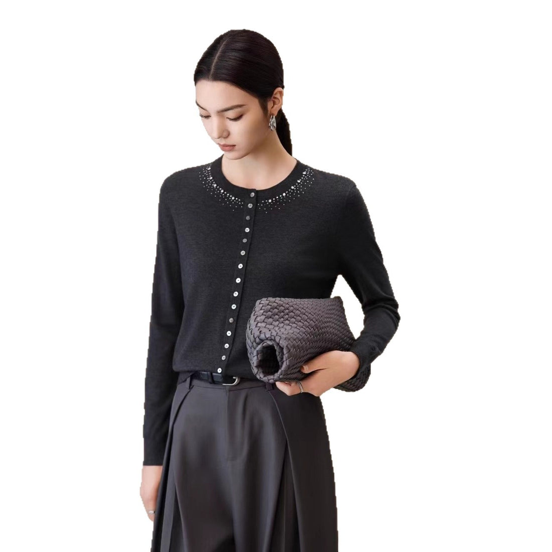 Damen Feiner Feinstrick-Cardigan mit Perlendekor am Rundhalsausschnitt Echo Archiv