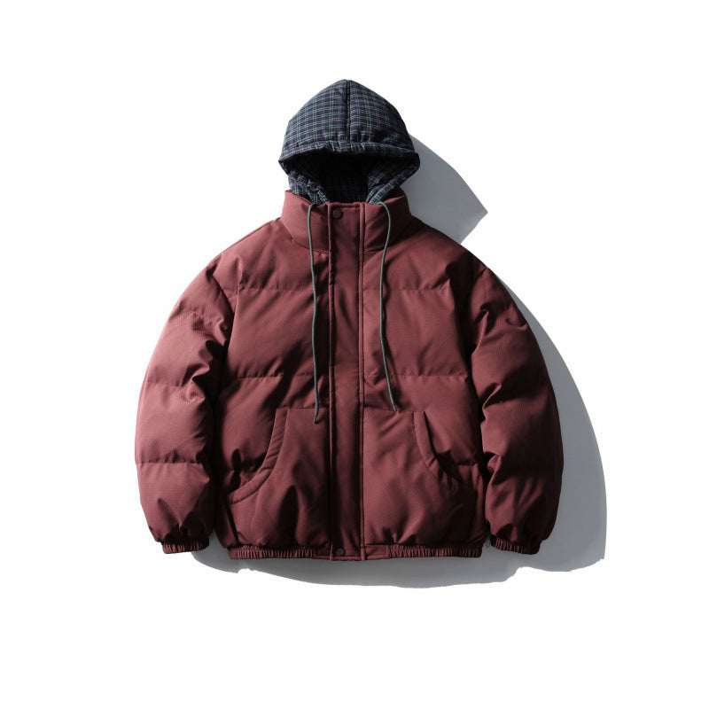 Unisex Wattierte Pufferjacke im kastigen Schnitt mit karierter Einsatzkapuze und hohem Stehkragen Echo Archiv