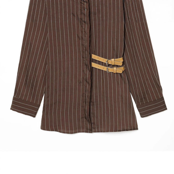 Damen nan oversized Hemdblusen-Midikleid mit verdeckter Knopfleiste und dekorativem Doppelgürtel Echo Archiv