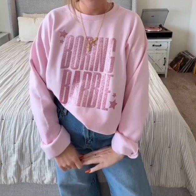 Damen nan glitzerndes Rundhals-Sweatshirt mit Statement-Print und angerauter Innenseite Echo Archiv