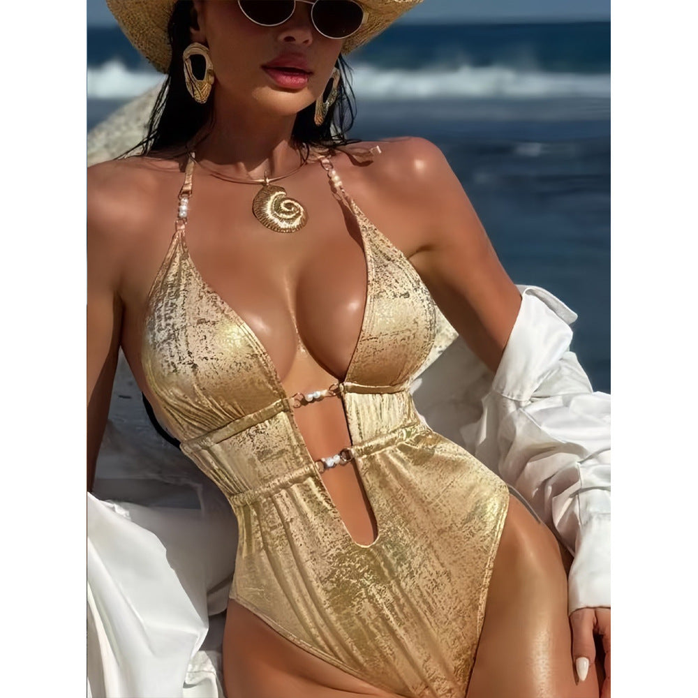 Damen Einteiler-Badeanzug mit verführerischem Cut-Out und Glanzdetails Echo Archiv