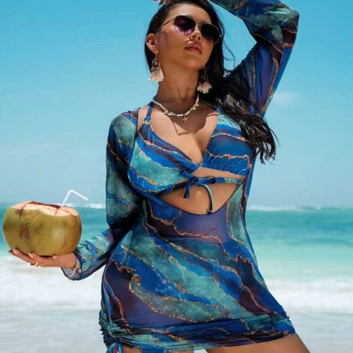 Damen Strandkleid mit transparenten Einsätzen und modischem Wickel-Design Echo Archiv