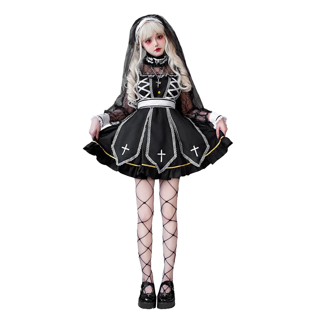Damen Gothic Brautkostüm mit Spitzenärmeln und aufwendigen Rüschen Echo Archiv