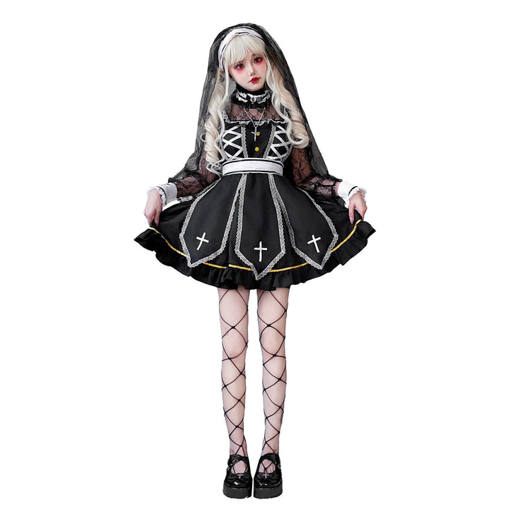 Damen Gothic Brautkostüm mit Spitzenärmeln und aufwendigen Rüschen Echo Archiv