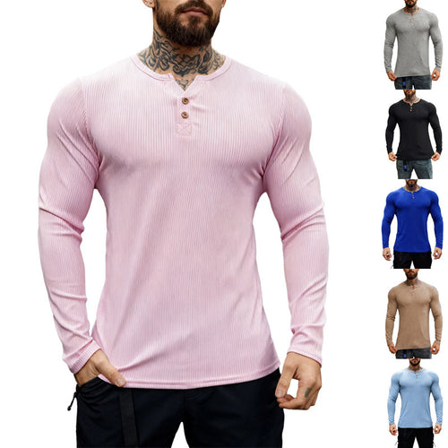 Herren nan geripptes Langarm-Henleyshirt mit flacher Knopfleiste und körperbetonter Stretch-Passform Echo Archiv