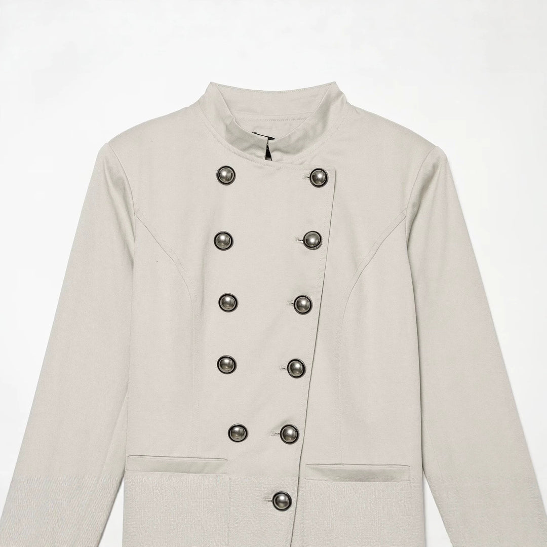 Damen Taillierter kurzblazer im Matrosen‑Military‑Stil mit Stehkragen und dekorativen Zierknöpfen Echoarchiv