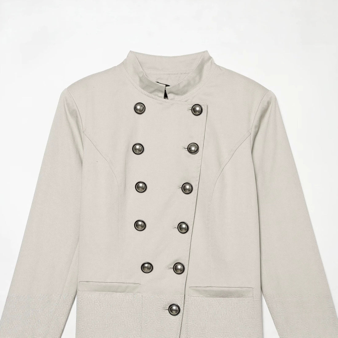 Damen Taillierter kurzblazer im Matrosen‑Military‑Stil mit Stehkragen und dekorativen Zierknöpfen Echoarchiv