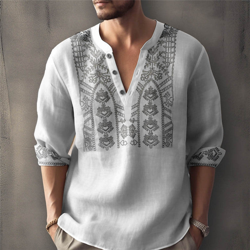 Herren Leinenhemd mit traditionellem Handstickdesign Echoarchiv
