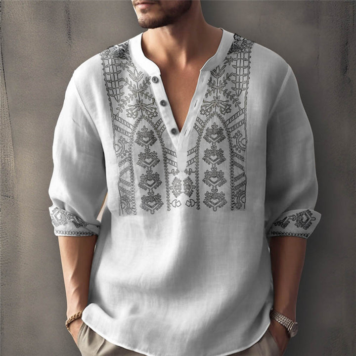Herren Leinenhemd mit traditionellem Handstickdesign Echoarchiv