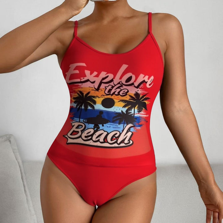 Damen Tankini-Set mit sportlichem Grafikdesign und hoch tailliertem Höschen Echo Archiv