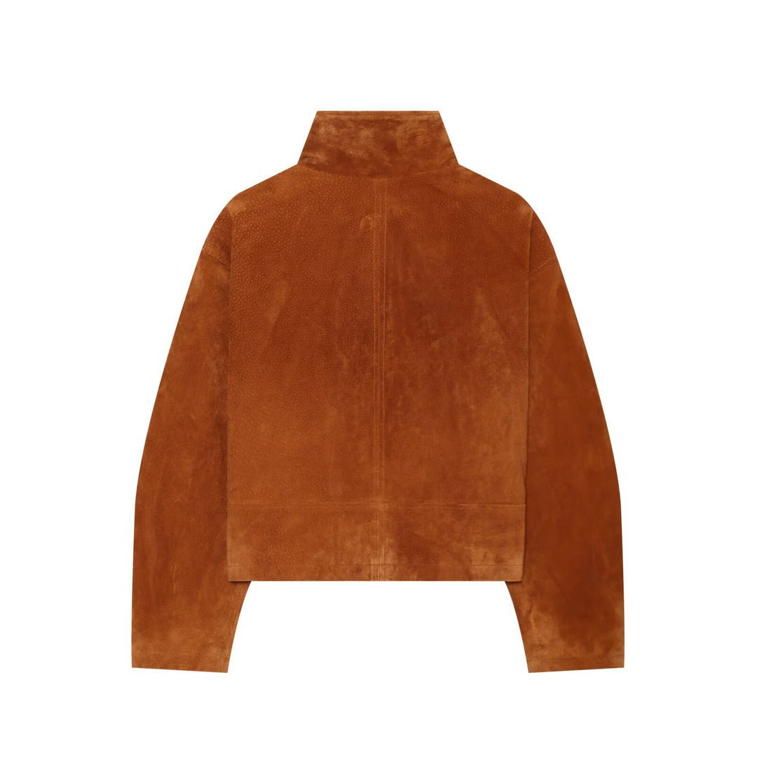 Damen Cropped Velourslederjacke mit Stehkragen und durchgehendem Reißverschluss Echo Archiv