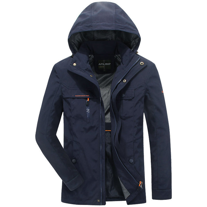 Herren wasserabweisende leichte Reisefunktionsjacke mit Kapuze und Mehrtaschen Echo Archiv